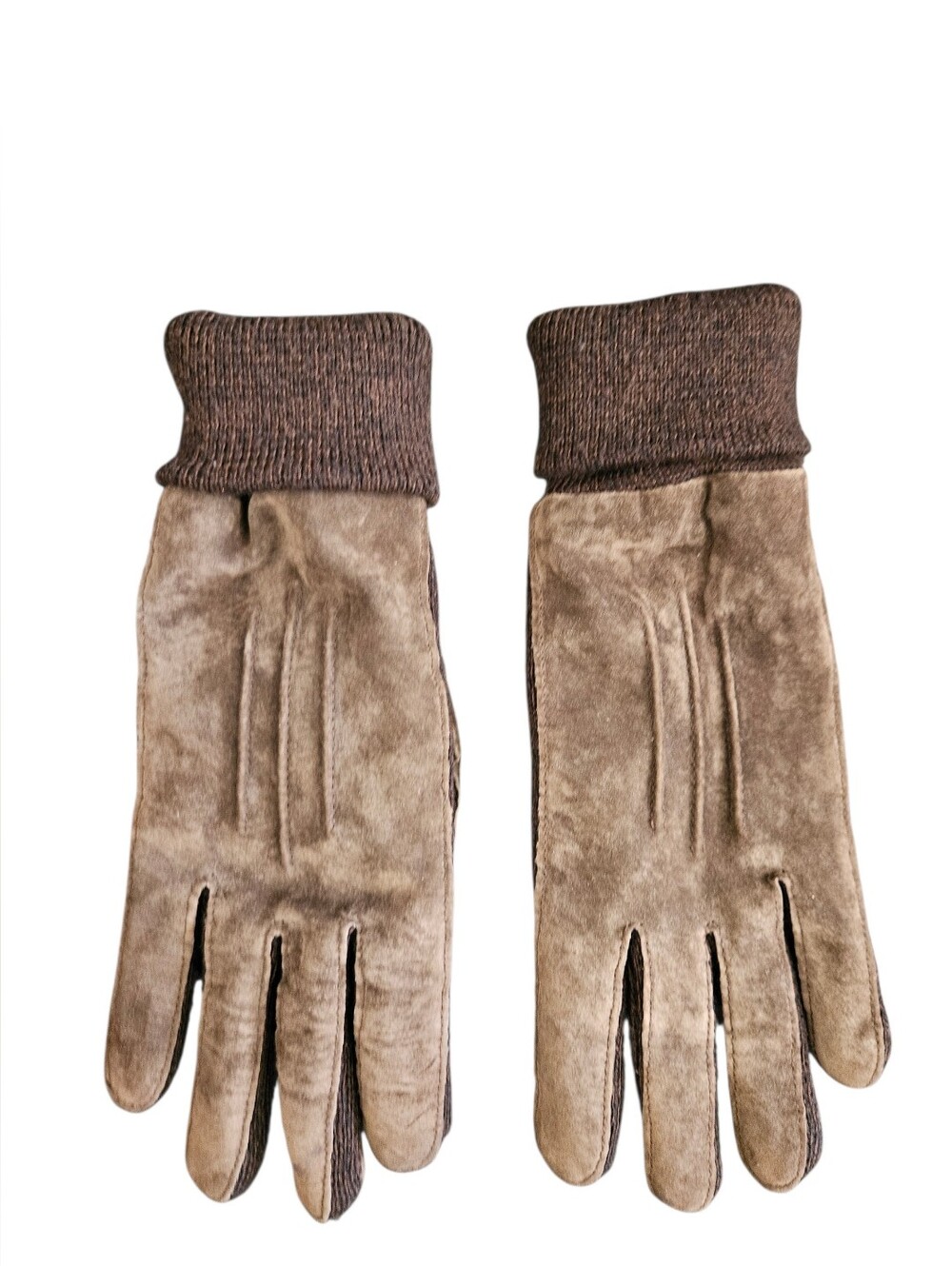 Vintage Brown Suede Leather / Knit Gloves Size M/L